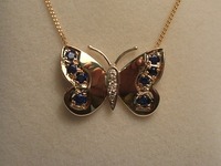 9ct yellow gold butterfly necklet set with sapphires and diamonds