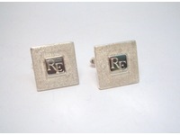 Patterned square cufflinks with initials hand engraved in centre