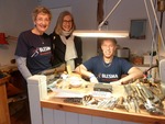 Rick Chapman at his bench, with Blesma supporter Barbara Ding, and the first visitor at 9.00a.m